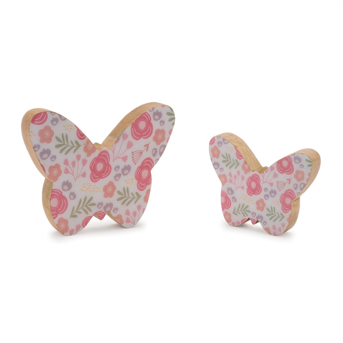 Wood Floral Patterned Butterfly Decor (Set of 2)