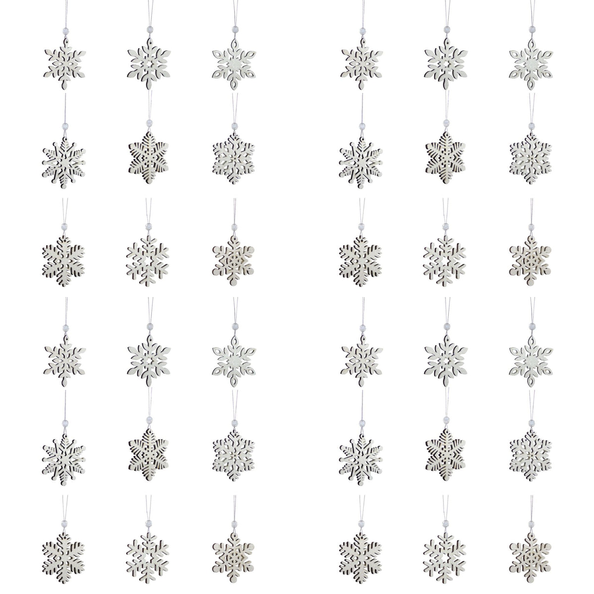 Wooden Mini Snowflake Ornament (Set of 18)