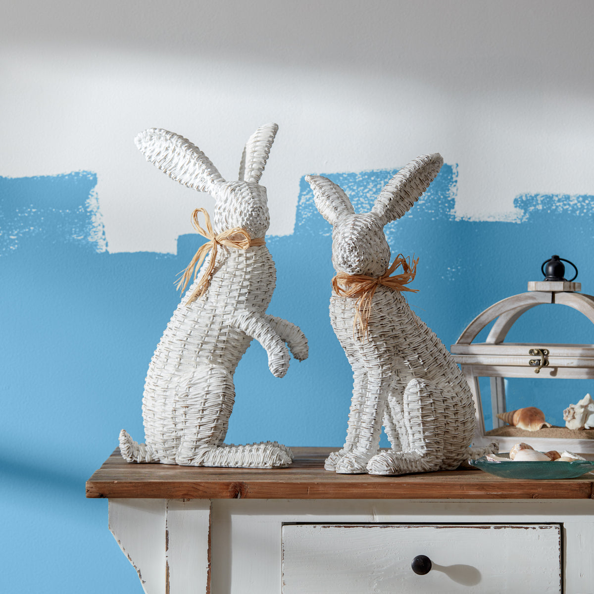 Wicker Rabbit Statue (Set of 2)