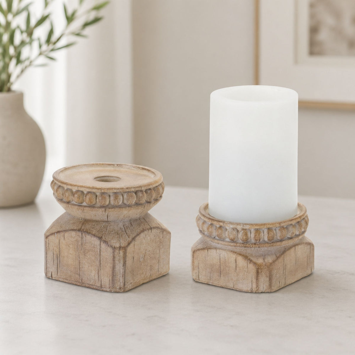 Beaded Wood Design Candle Holder (Set of 4)